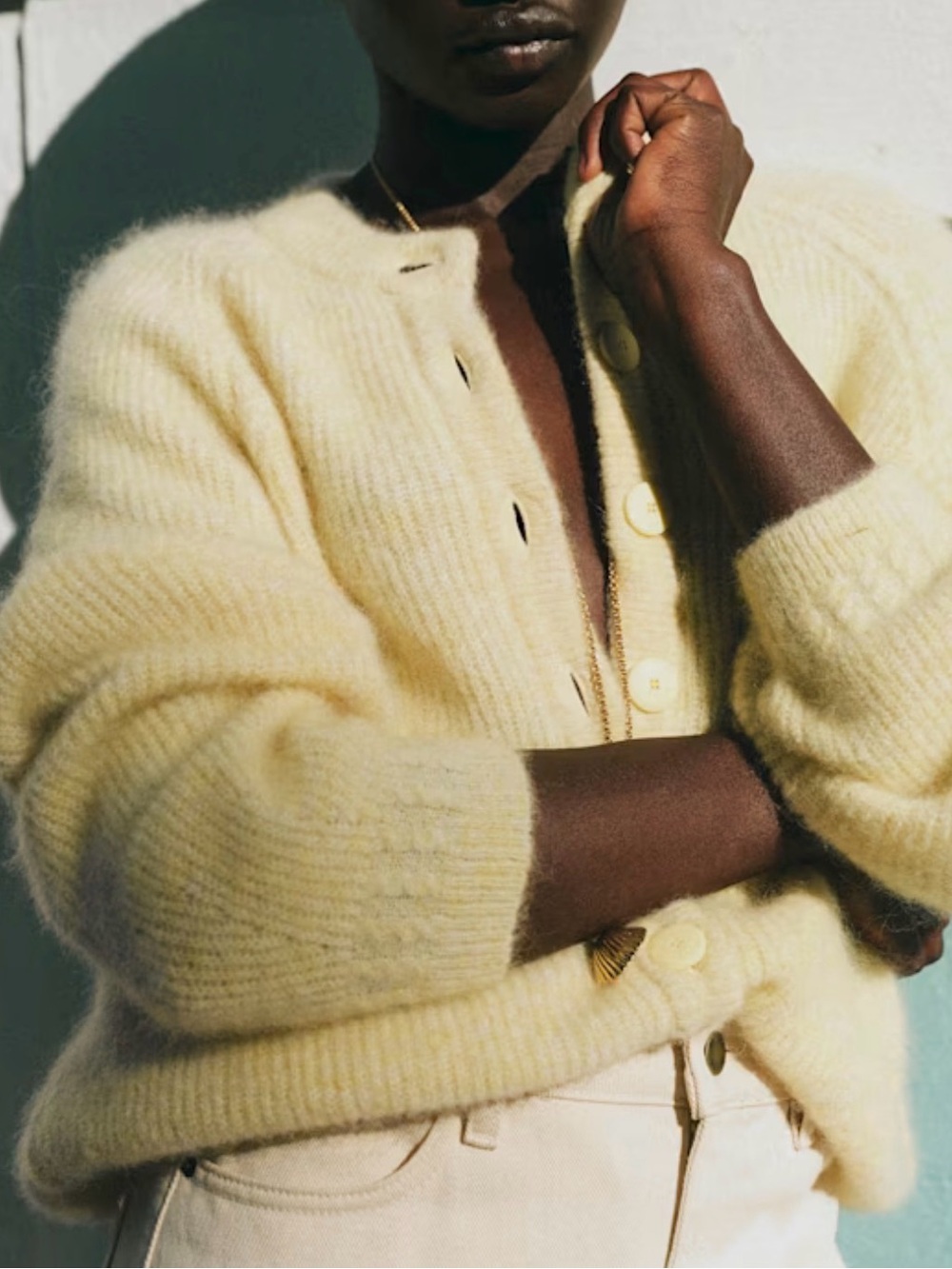 NWT Sezane Othello Baby Alpaca Cardigan Pale Yellow Small Cozy Knit Sweater